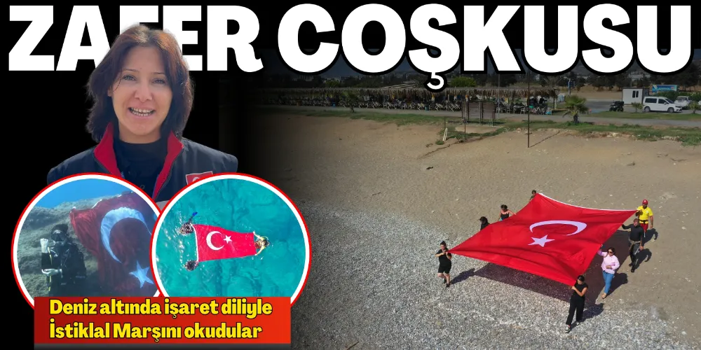 ZAFER COŞKUSU DENİZE İNDİ: DENİZ ALTINDA İŞARET DİLİYLE İSTİKLAL MARŞINI OKUDULAR